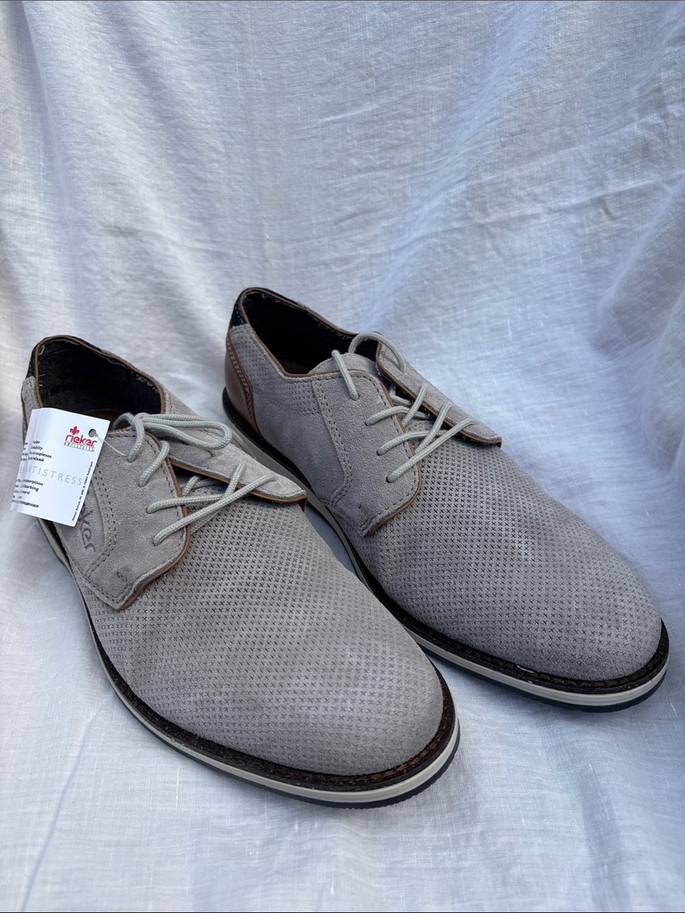 NEW Rieker Men's Gray Suede Derby Shoes - Lace-Up Dress Casual size 43/10